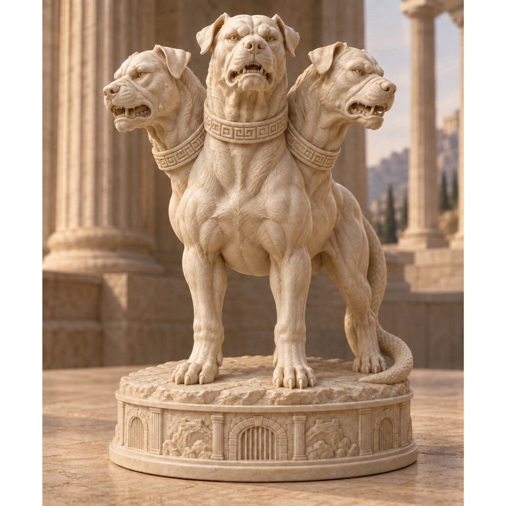 Three-Headed Dog Cerberus3D Printed Resin Sculpture Antique Style Matte 7 in